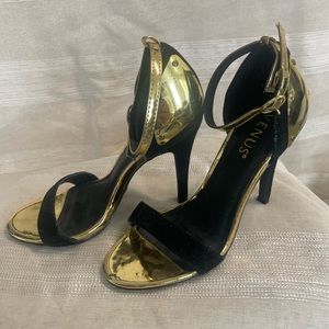 Black with gold on sides of the heels